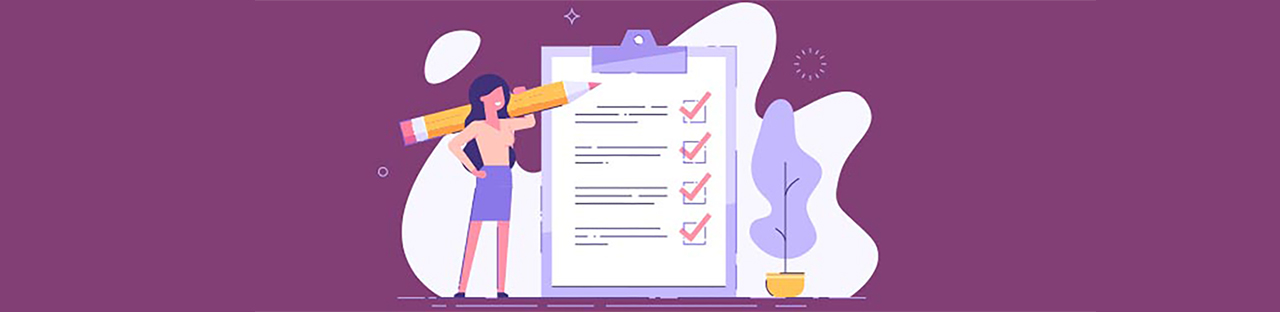 Graphic of woman standing next to checklist