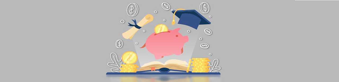 Graphic of piggy bank and graduation hat